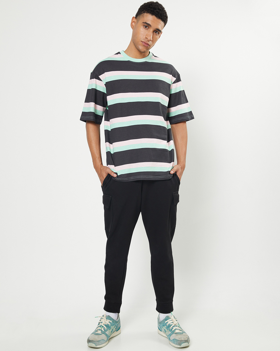 Buy Men's Sun-Kissed Green Stripe Oversized Fit T-shirt Online at Bewakoof