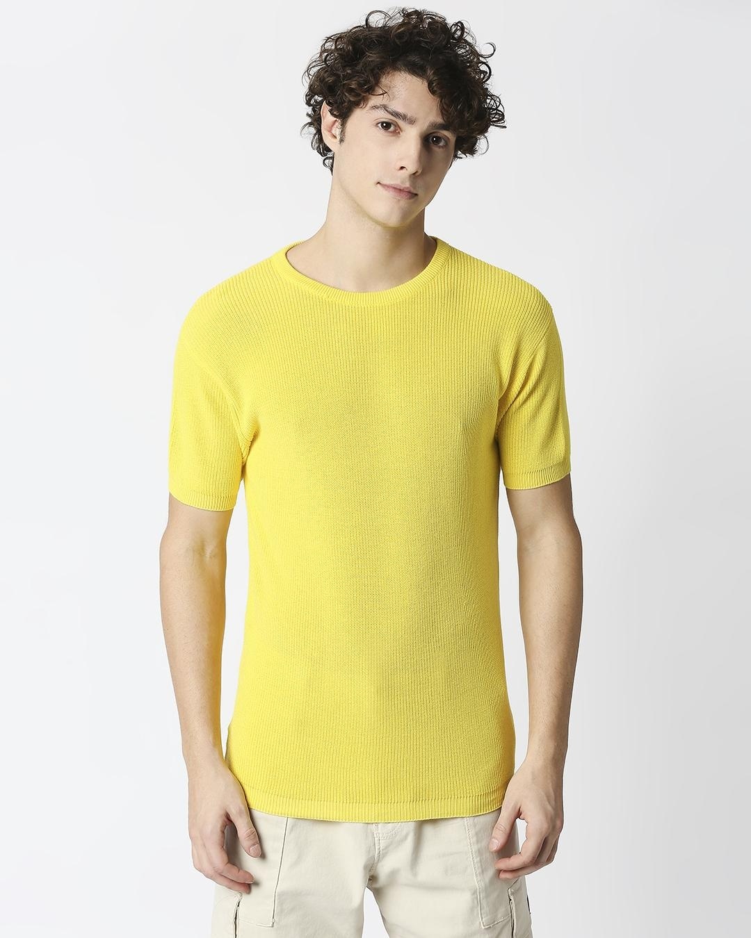 Buy Men's Sunny Yellow Knitted Slim Fit Tshirt Online at Bewakoof