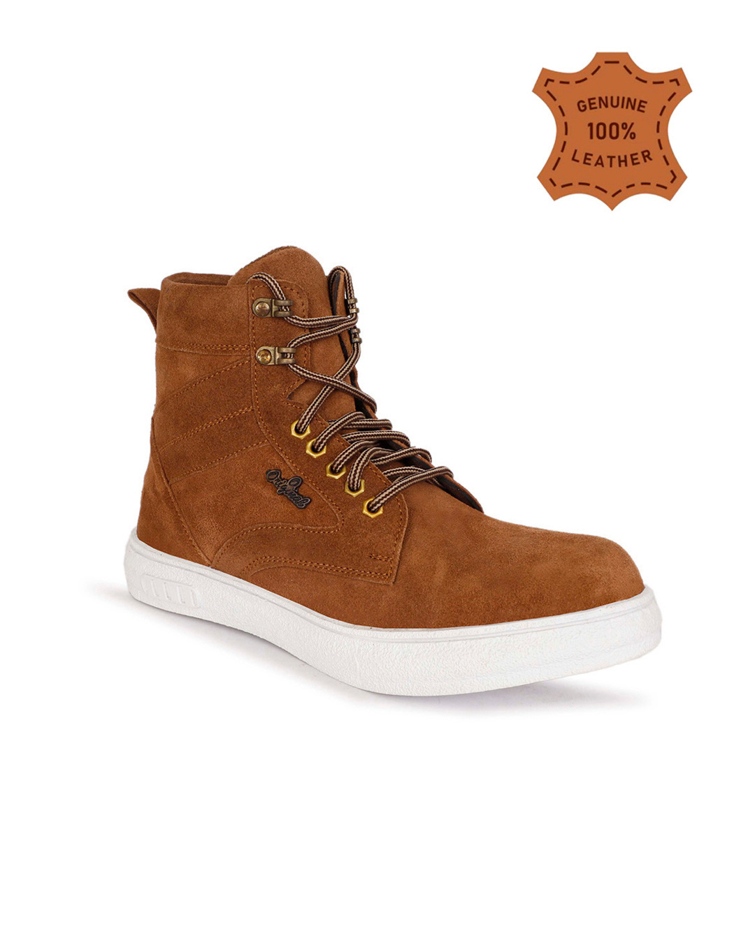 Shop Men's Tan Brown Leather Flat Boots-Back