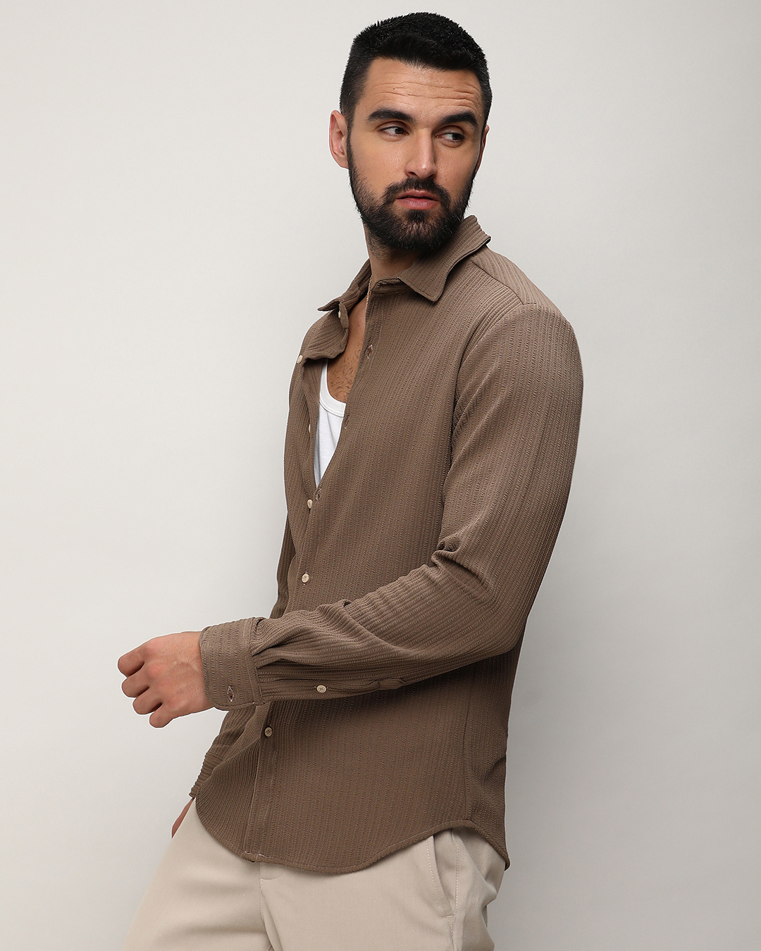 Shop Men's Tan Brown Textured Shirt-Back