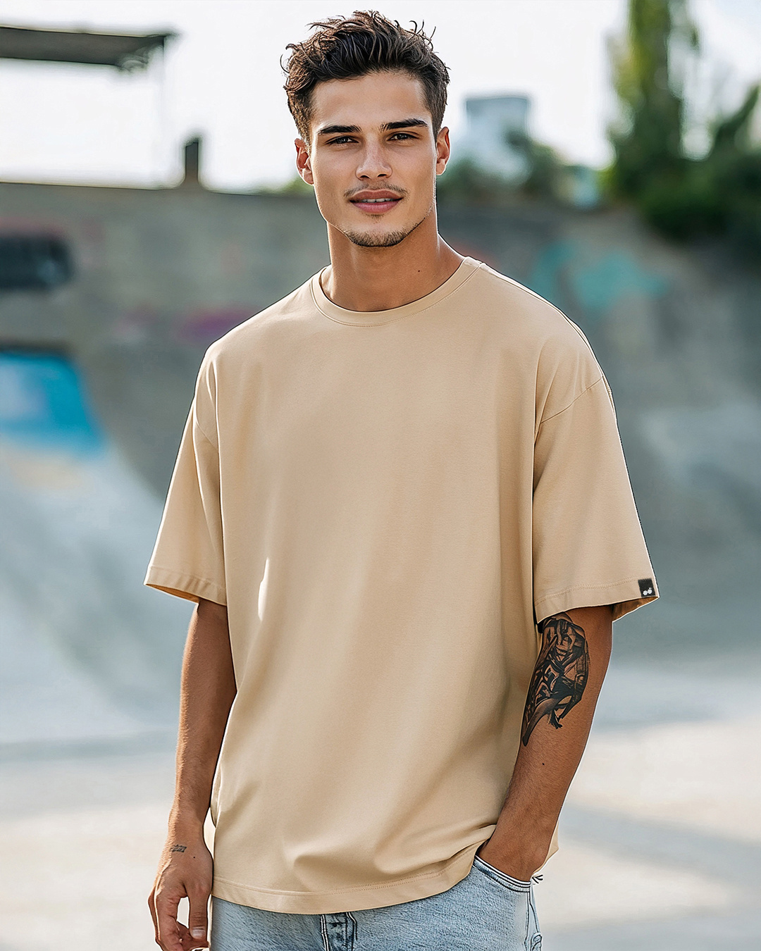 WARMBLOOD T-SHIRT OVERSIZED MEN TAUPE GRAY