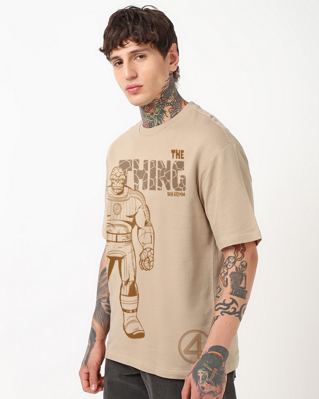 Shop Men's Taupe Brown The Thing Graphic Printed Oversized T-shirt-Back
