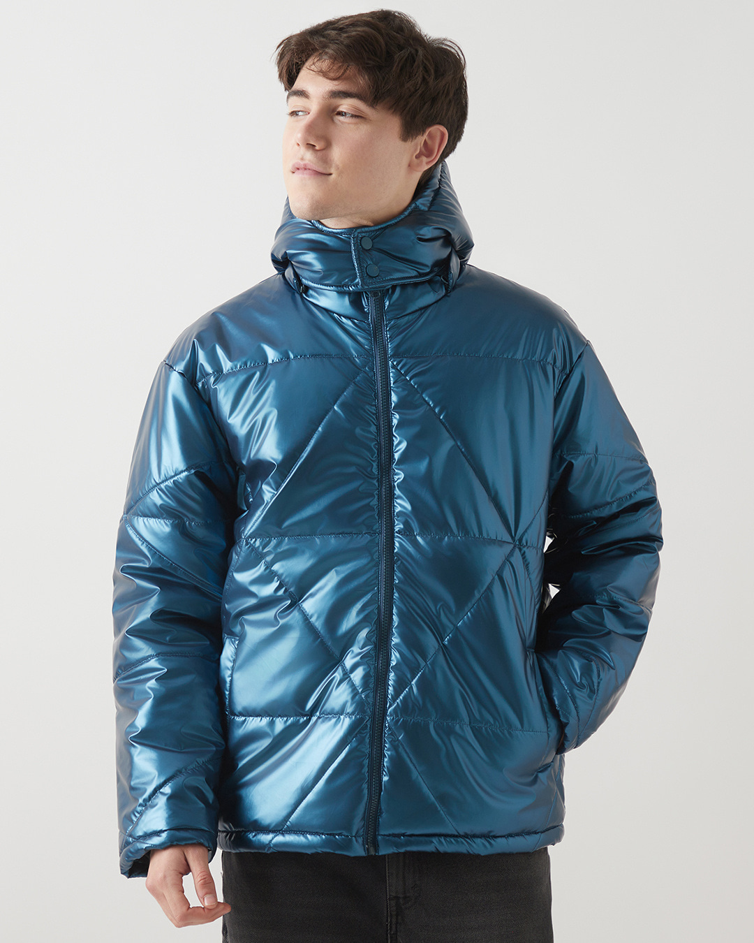 Shop Men's Teal Blue Oversized Puffer Jacket-Back