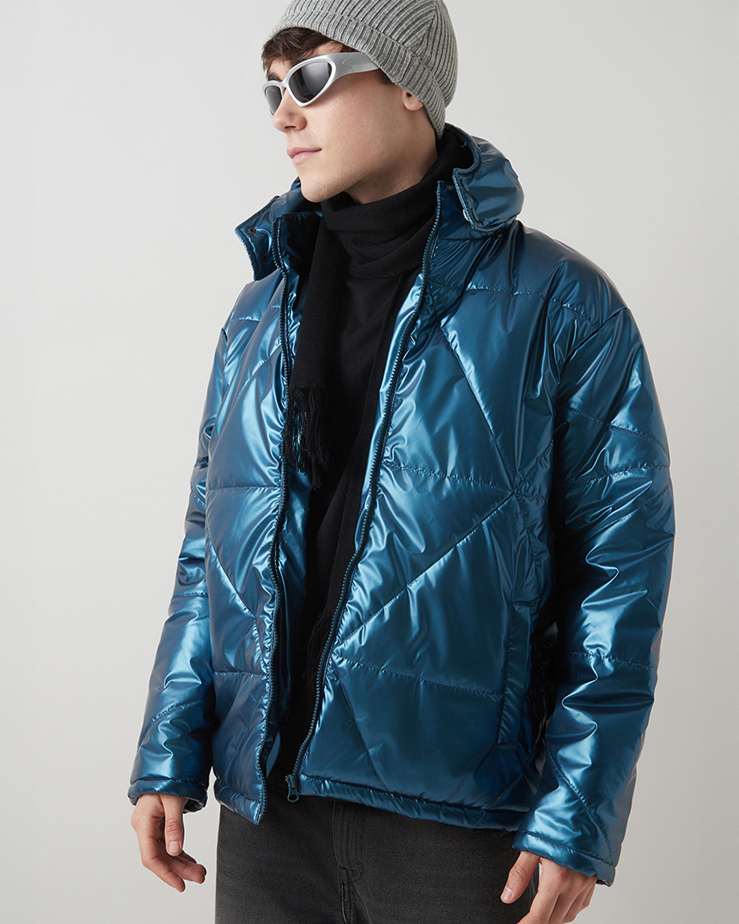 Shop Men's Teal Blue Oversized Puffer Jacket-Back