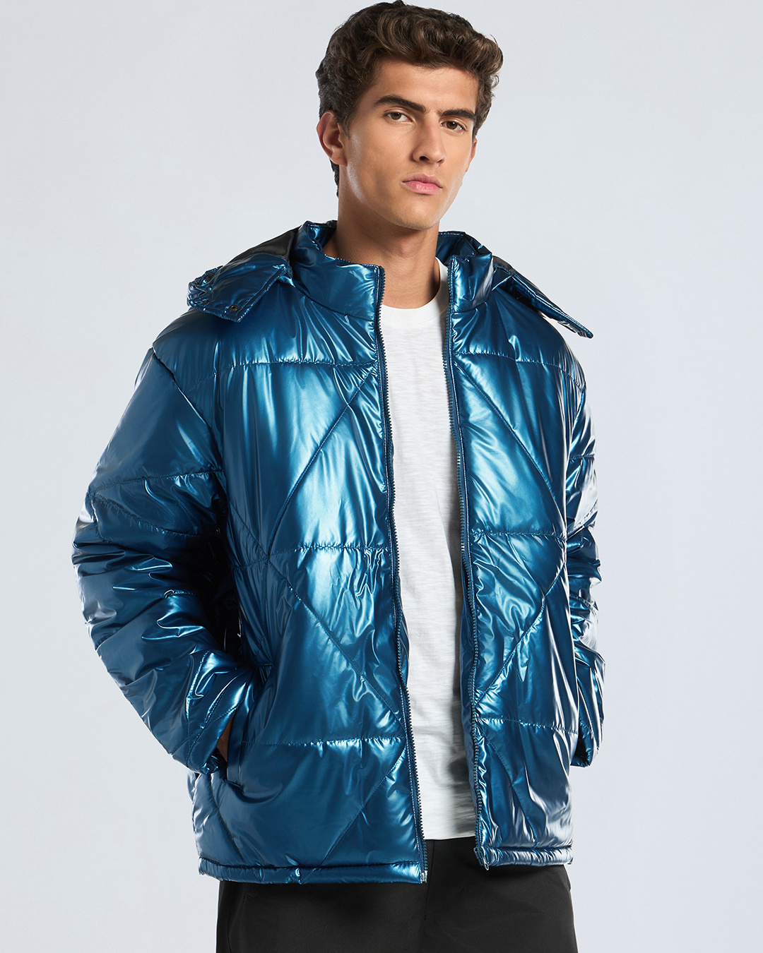 Shop Men's Teal Blue Oversized Puffer Jacket-Back