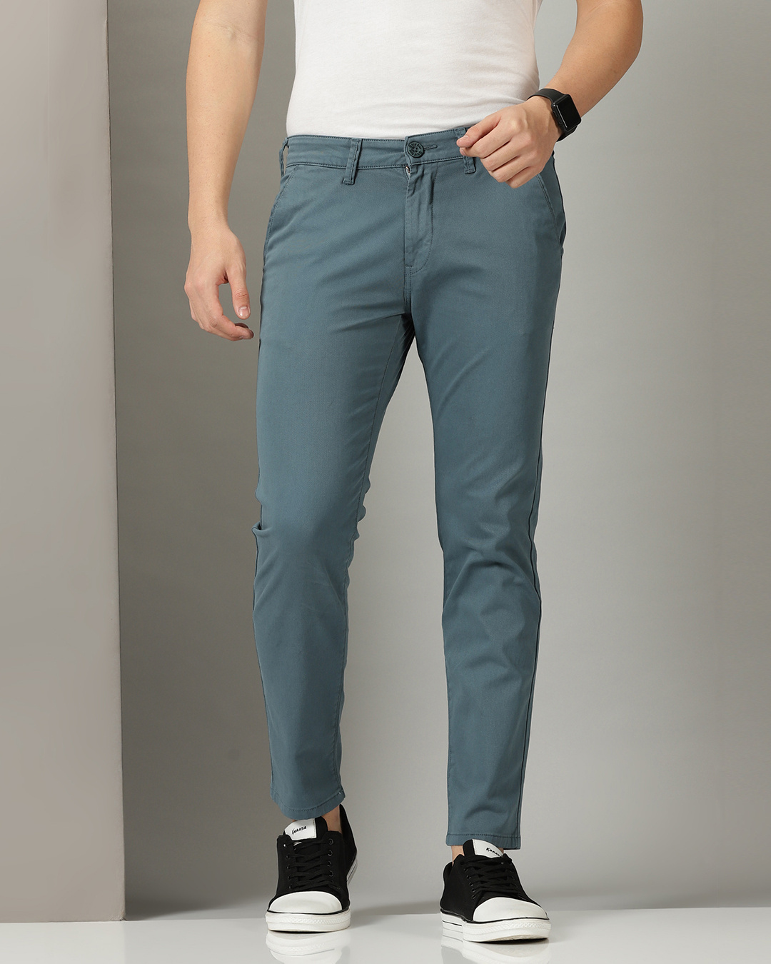 Buy Men's Teal Blue Slim Fit Trousers Online at Bewakoof