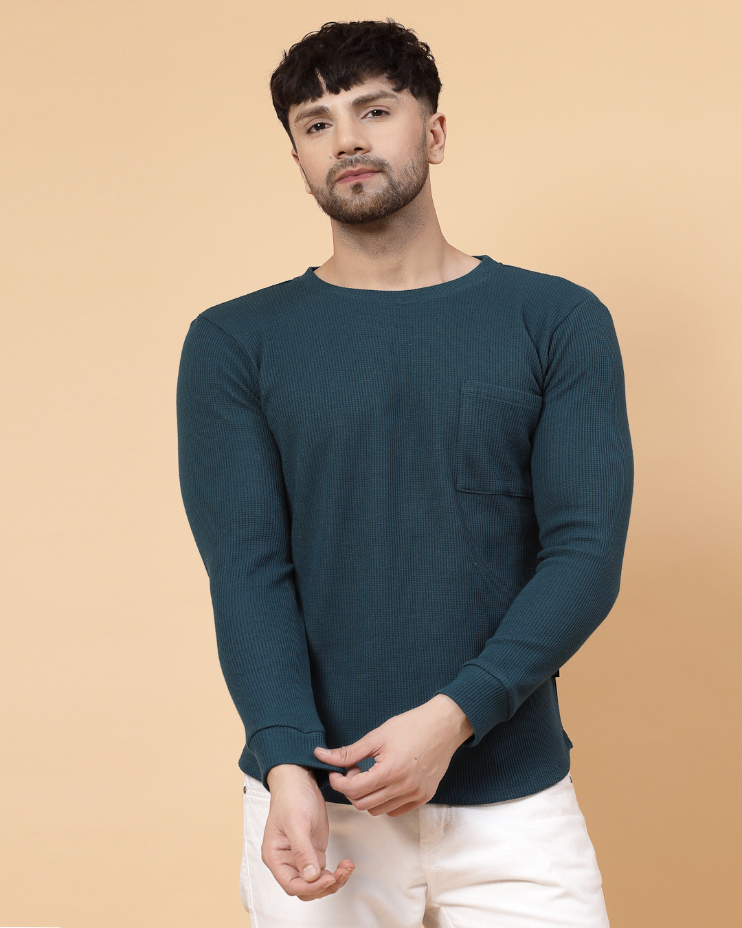 Buy Men's Teal Green Waffle Knitted TShirt Online at Bewakoof