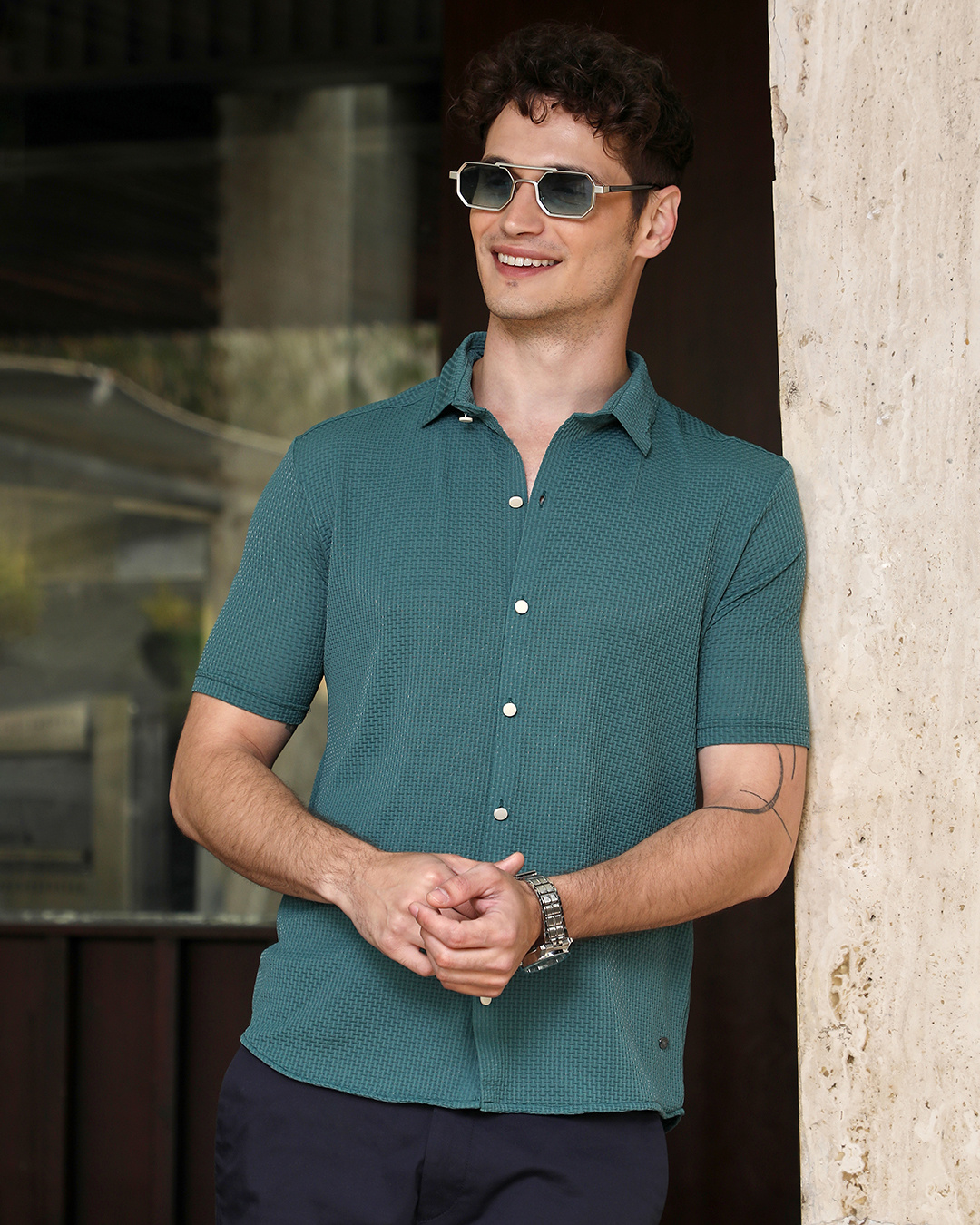 Buy Men's Teal Green Textured Shirt Online in India at Bewakoof