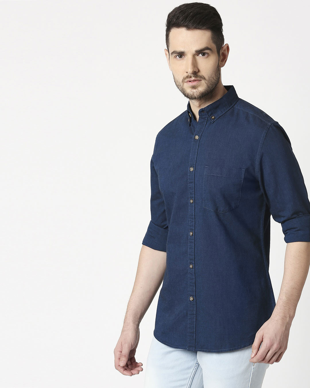Shop Men's Teal Slim Fit Casual Oxford Shirt-Back