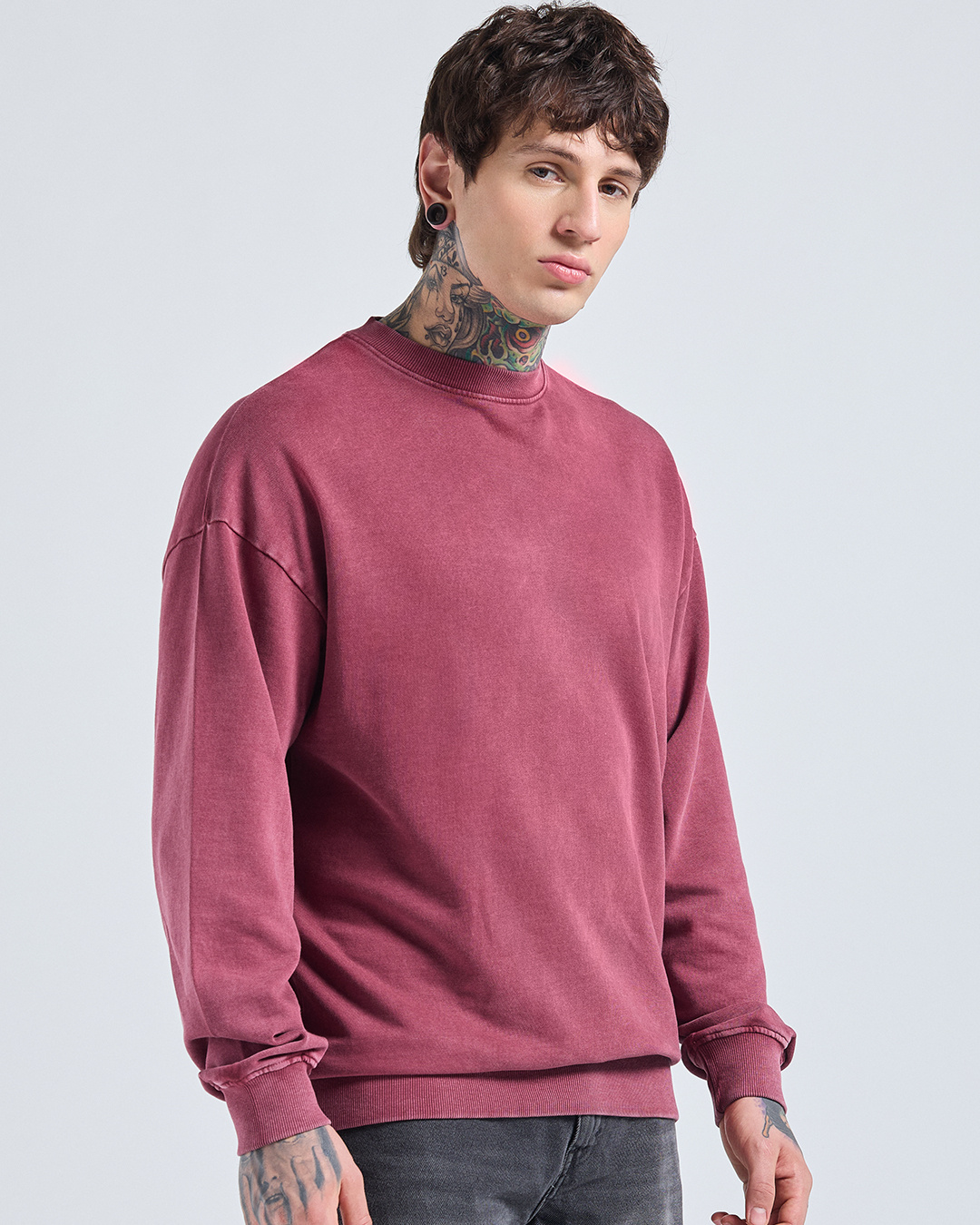 Shop Men's Tibetan Red Oversized Acid Wash Sweatshirt-Back