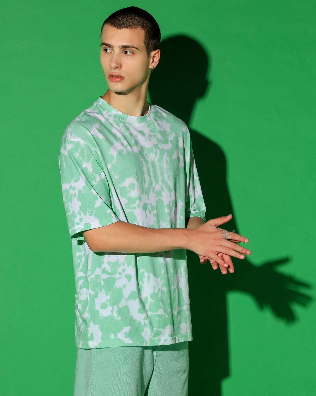 Shop Men's Green & White Tie & Dye Oversized T-shirt-Back