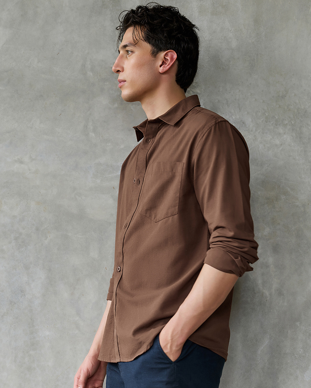 Shop Men's Toffee Brown Cotton Linen Shirt-Back