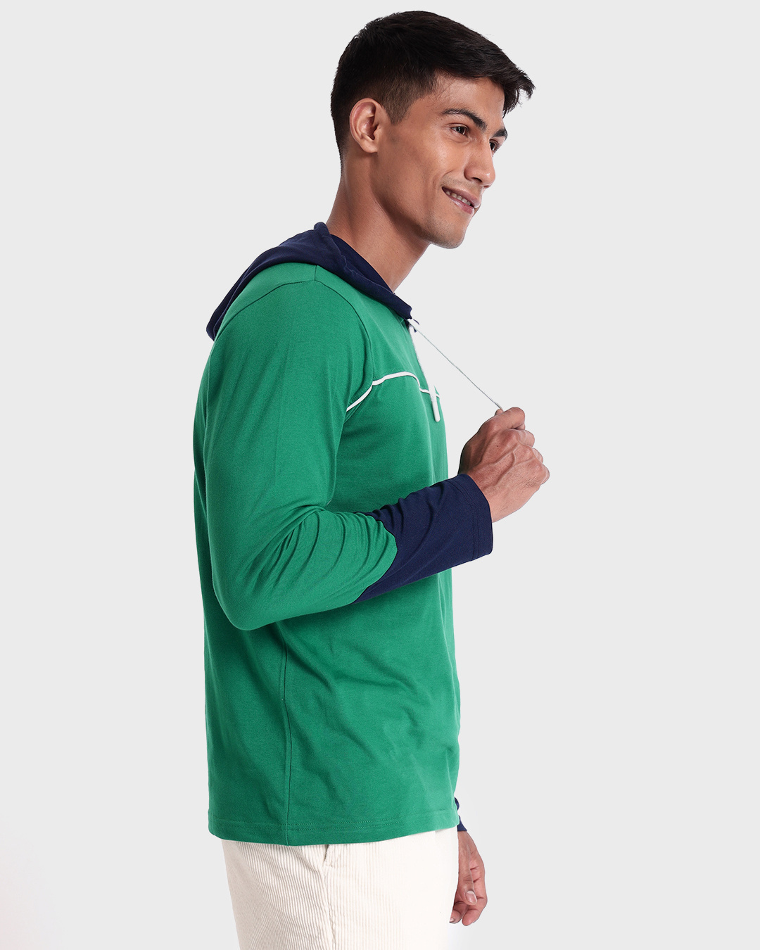 Shop Men's Green & Blue Color Block Hoodie T-shirt-Back