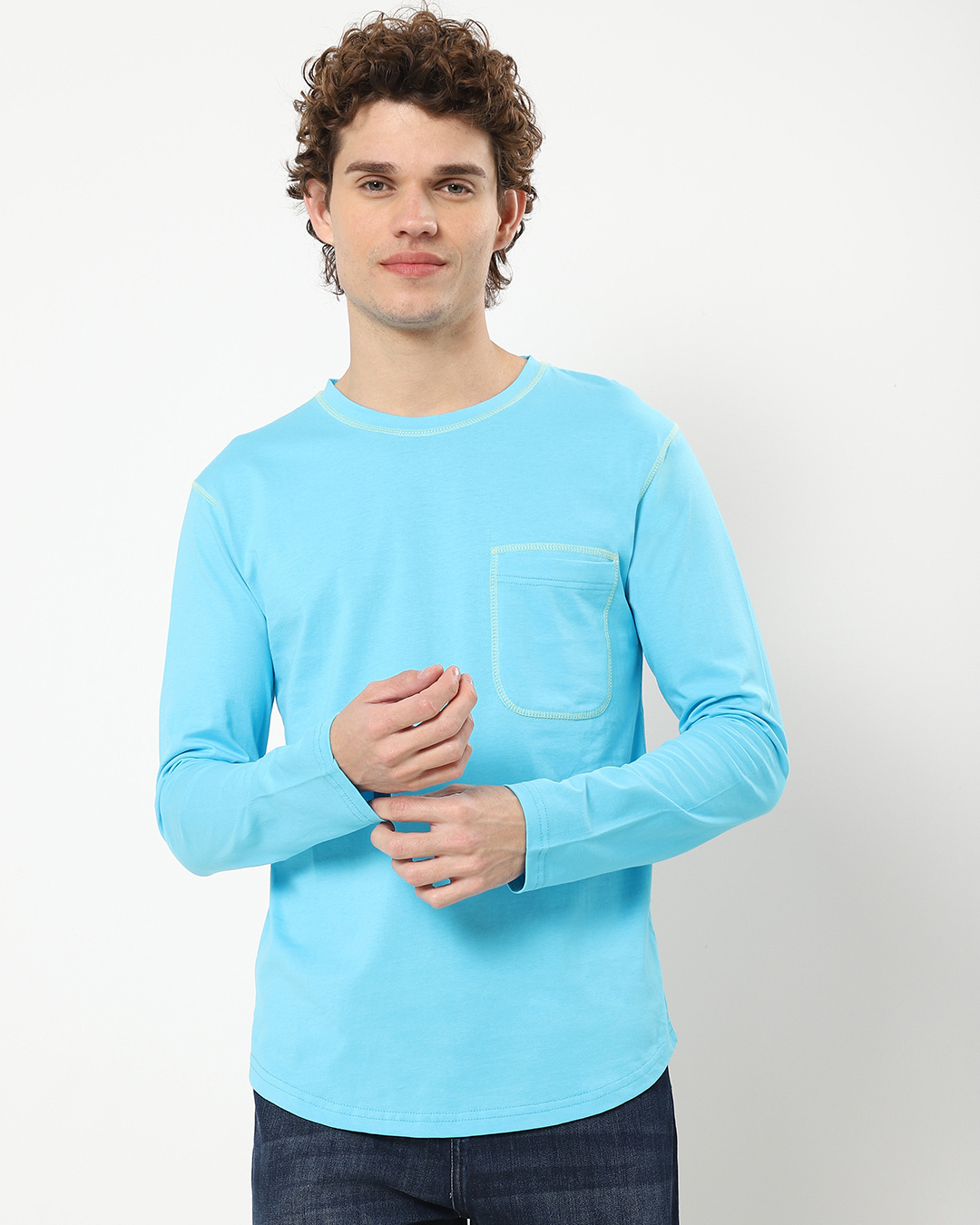 Shop Men's Upbeat Blue Contrast Stitch T-shirt-Back