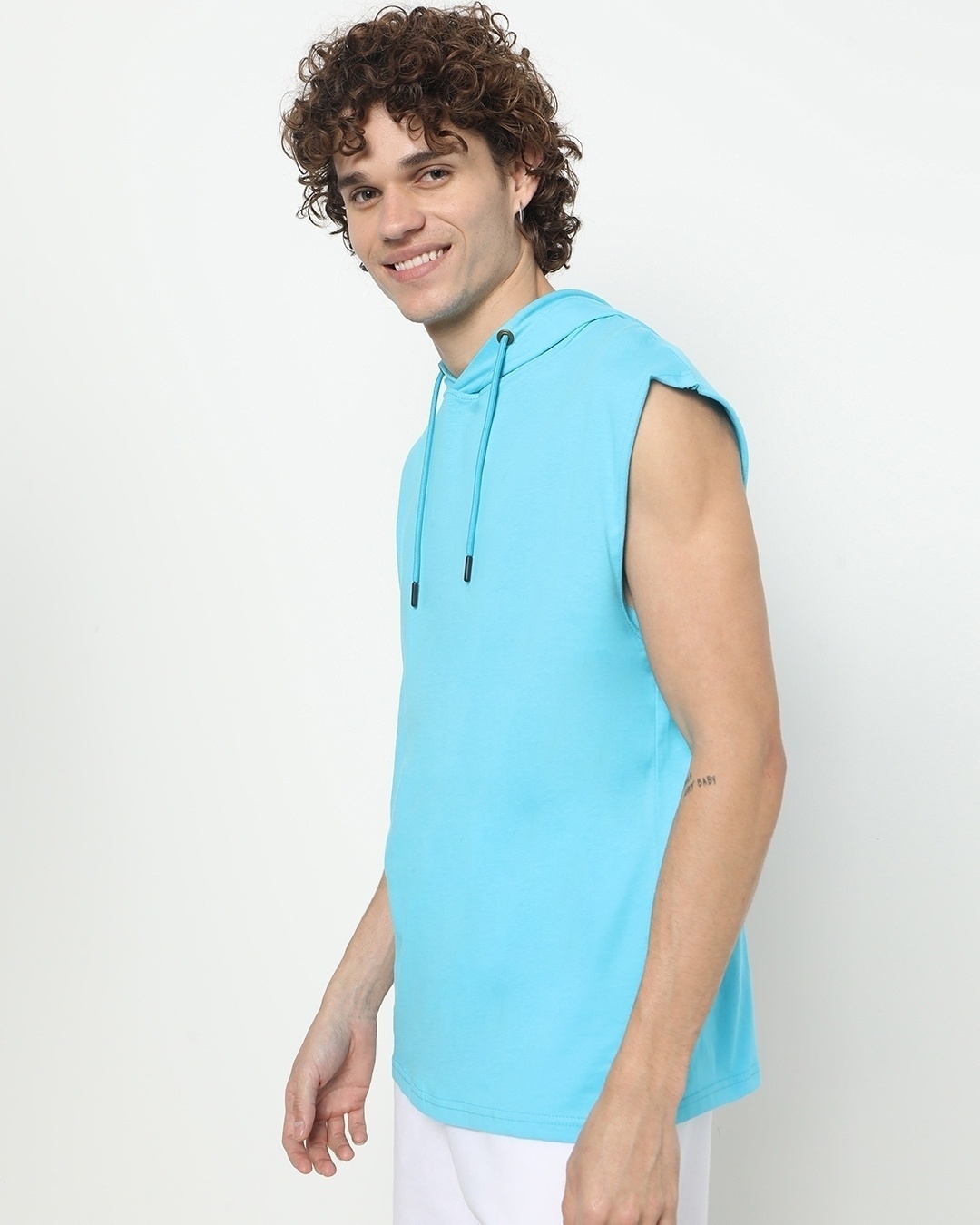 Shop Men's Upbeat Blue Oversized Hoodie Vest-Back