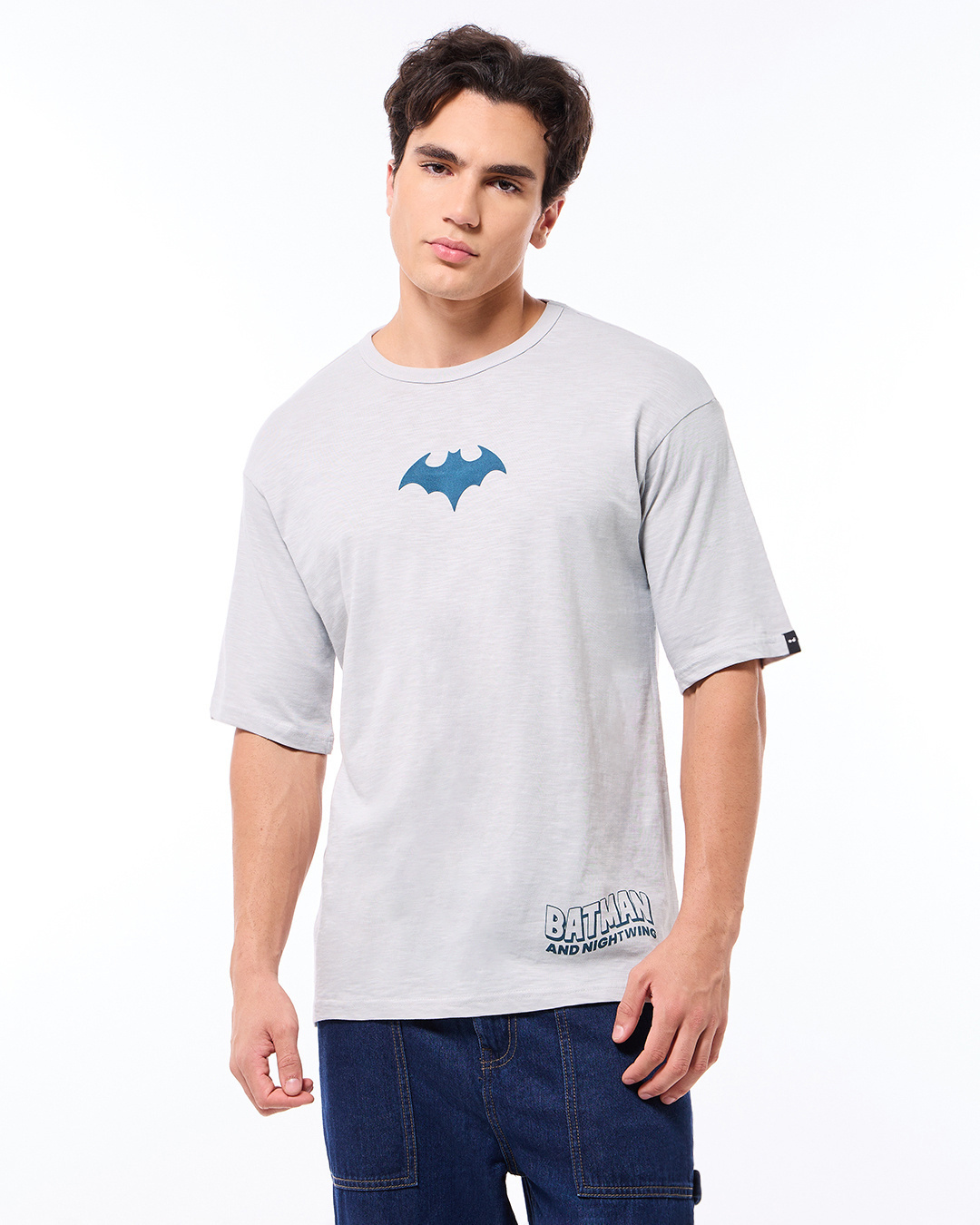 Shop Men's Vapour Blue Batman & Nightwing Graphic Printed Oversized T-shirt-Back