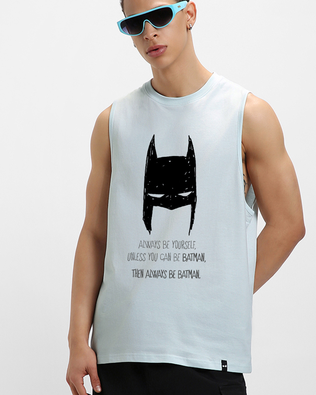 Buy Mens Vapour Blue Be Batman Graphic Printed Oversized Vest Online At Bewakoof 0937