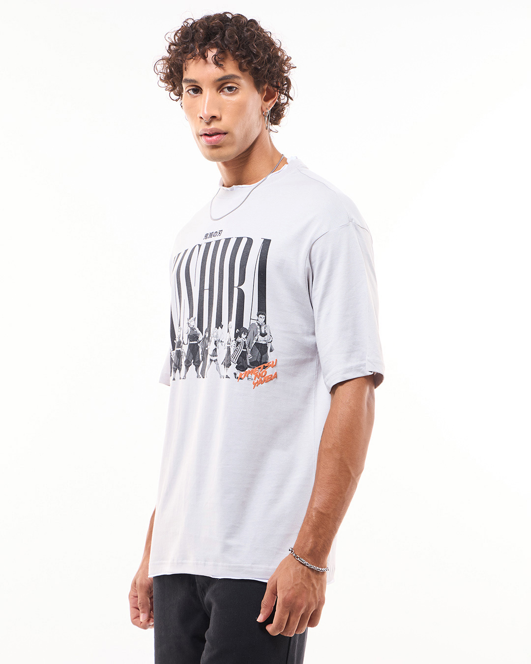 Shop Men's Vapour Blue Hashira Assemble Graphic Printed Oversized T-shirt-Back