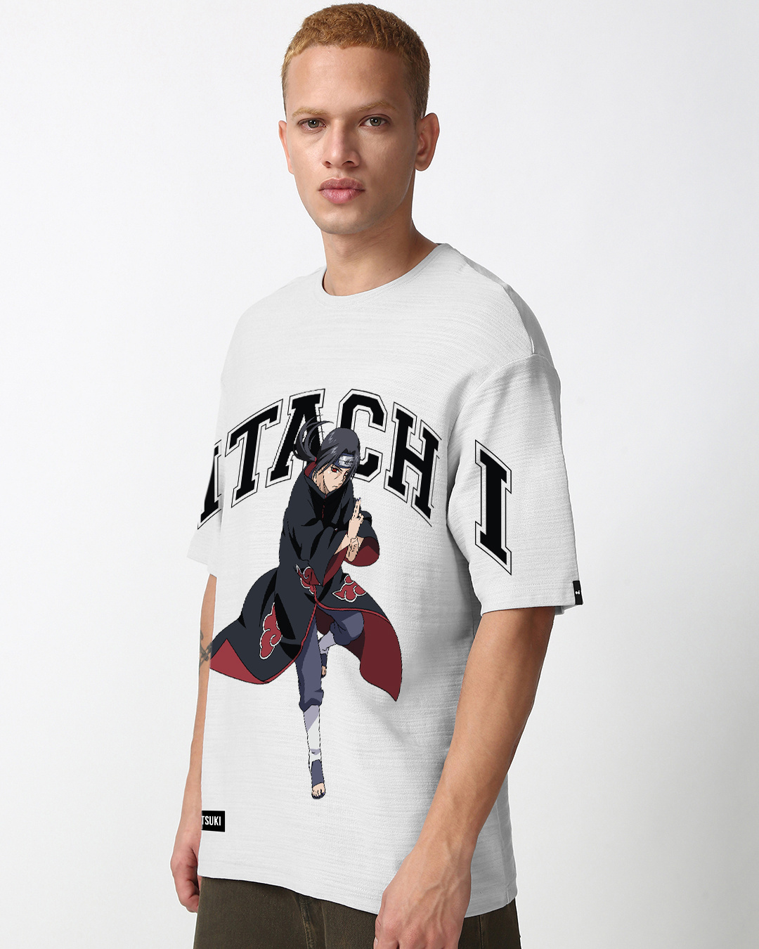 Shop Men's Vapour Blue Itachi Akatsuki Graphic Printed Oversized T-Shirt-Back