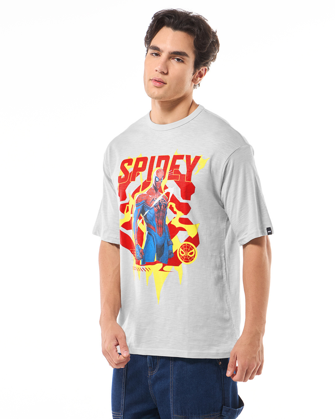 Shop Men's Vapour Blue Spidey Graphic Printed Oversized T-shirt-Back