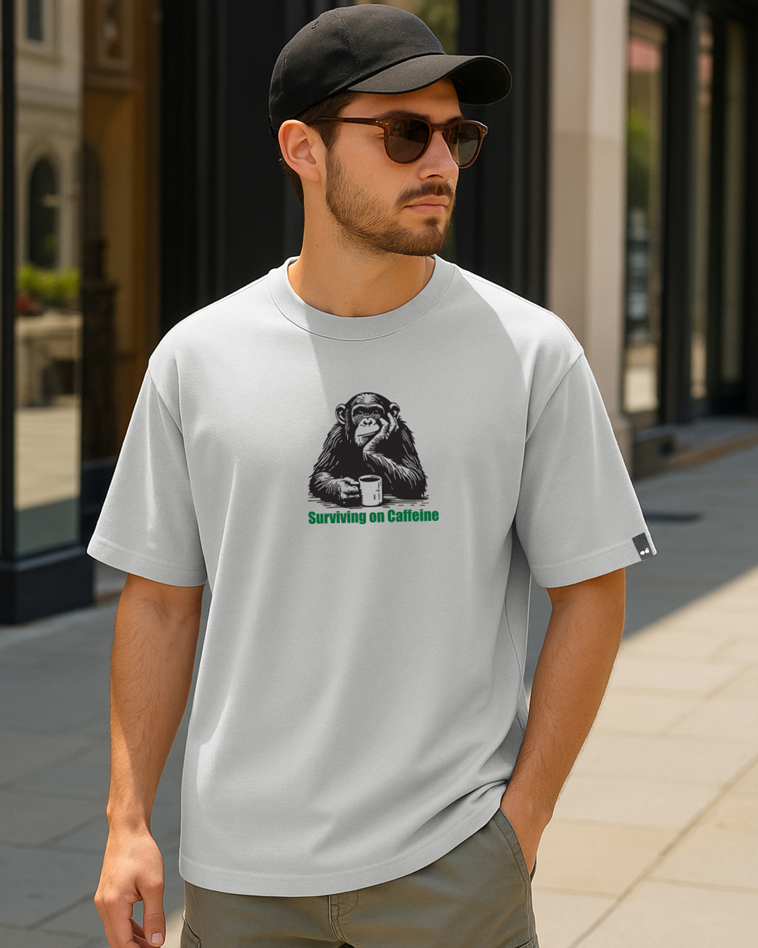 Buy Bewakoof Men's Vapour Blue Surviving Oversized T-shirt - Image 1