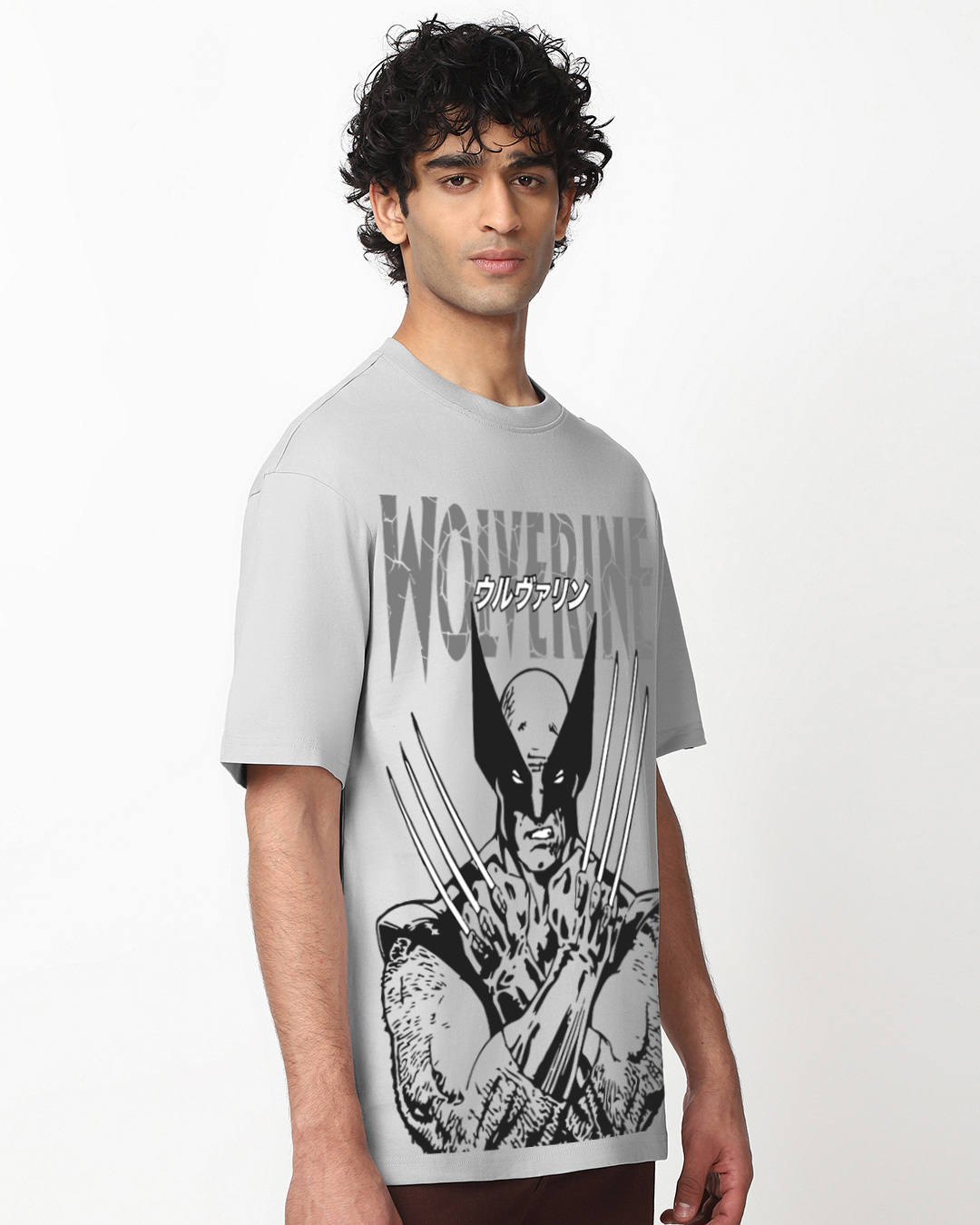 Shop Men's Vapour Blue Wolverine Graphic Print Oversized T-shirt-Back