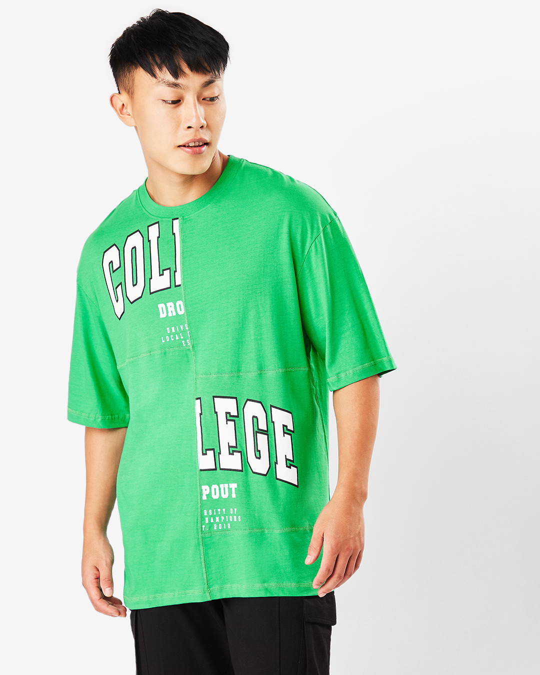 Shop Men's Varsity Green College Dropout Typography Oversized T-shirt-Back
