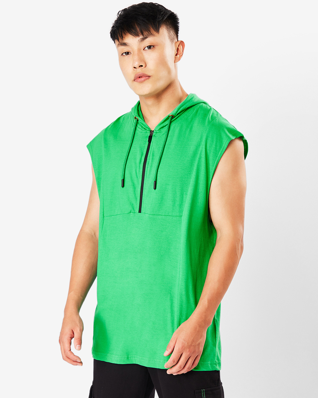 Shop Men's Varsity Green Extended Shoulder Oversized Hoodie Vest-Back