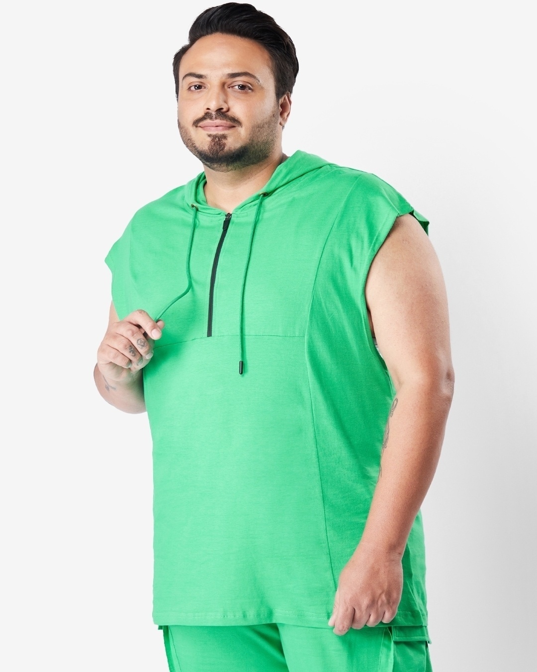 Shop Men's Varsity Green Extended Shoulder Plus Size Oversized Hoodie Vest-Back