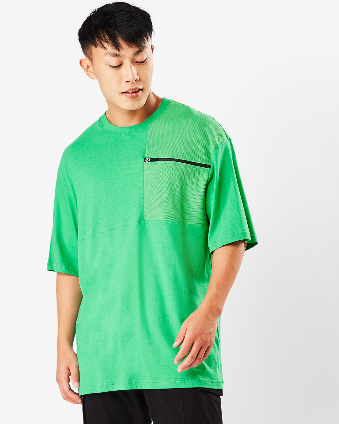 Shop Men's Varsity Green Mesh Pocket Oversized T-shirt-Back