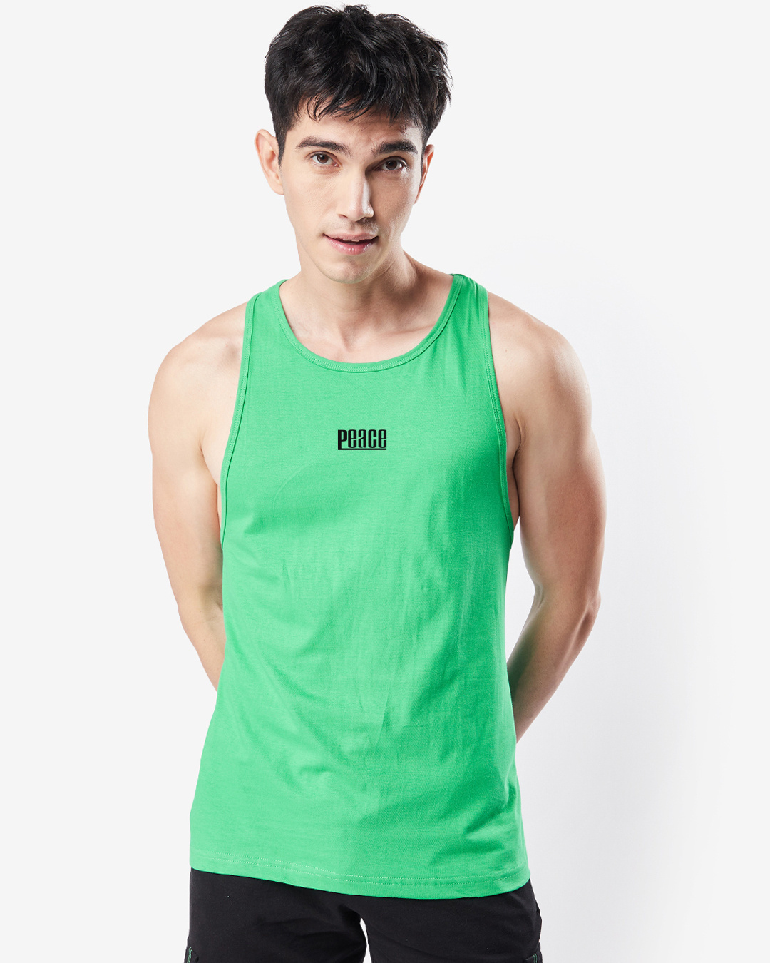 Shop Men's Varsity Green Peace Love Typography Vest-Back