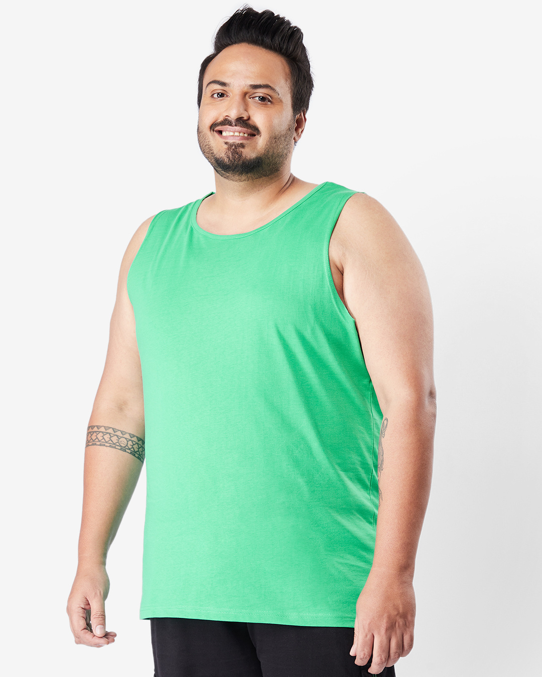 Shop Men's Varsity Green Plus Size Deep Armhole Oversized Vest-Back