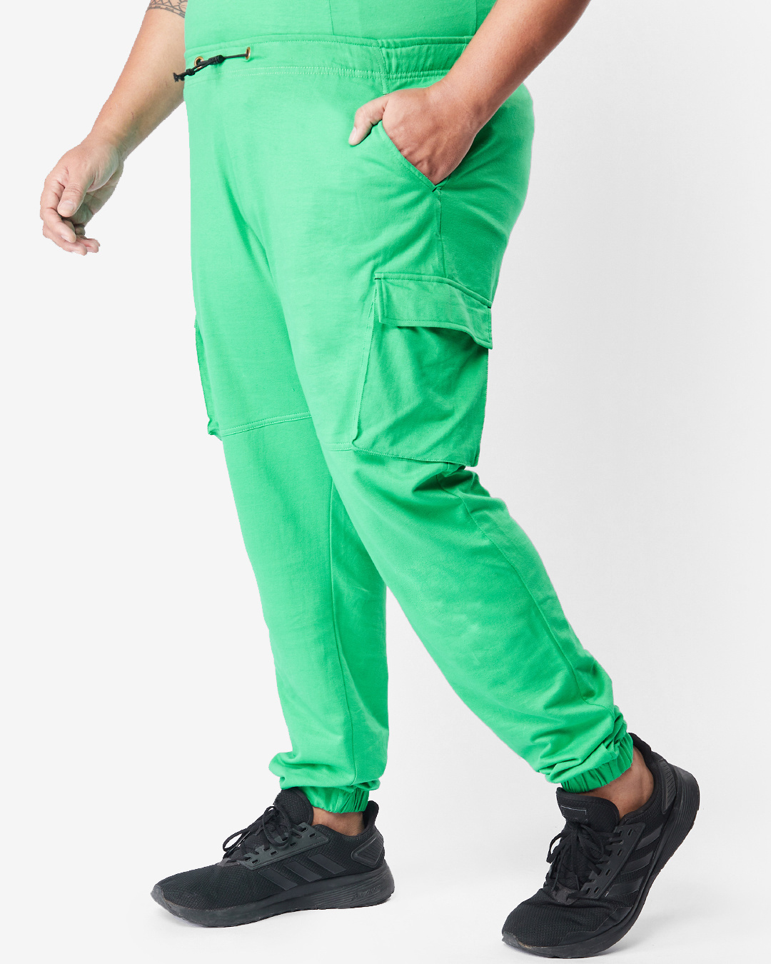 Shop Men's Varsity Green Plus Size Pocket Cargo Joggers-Back