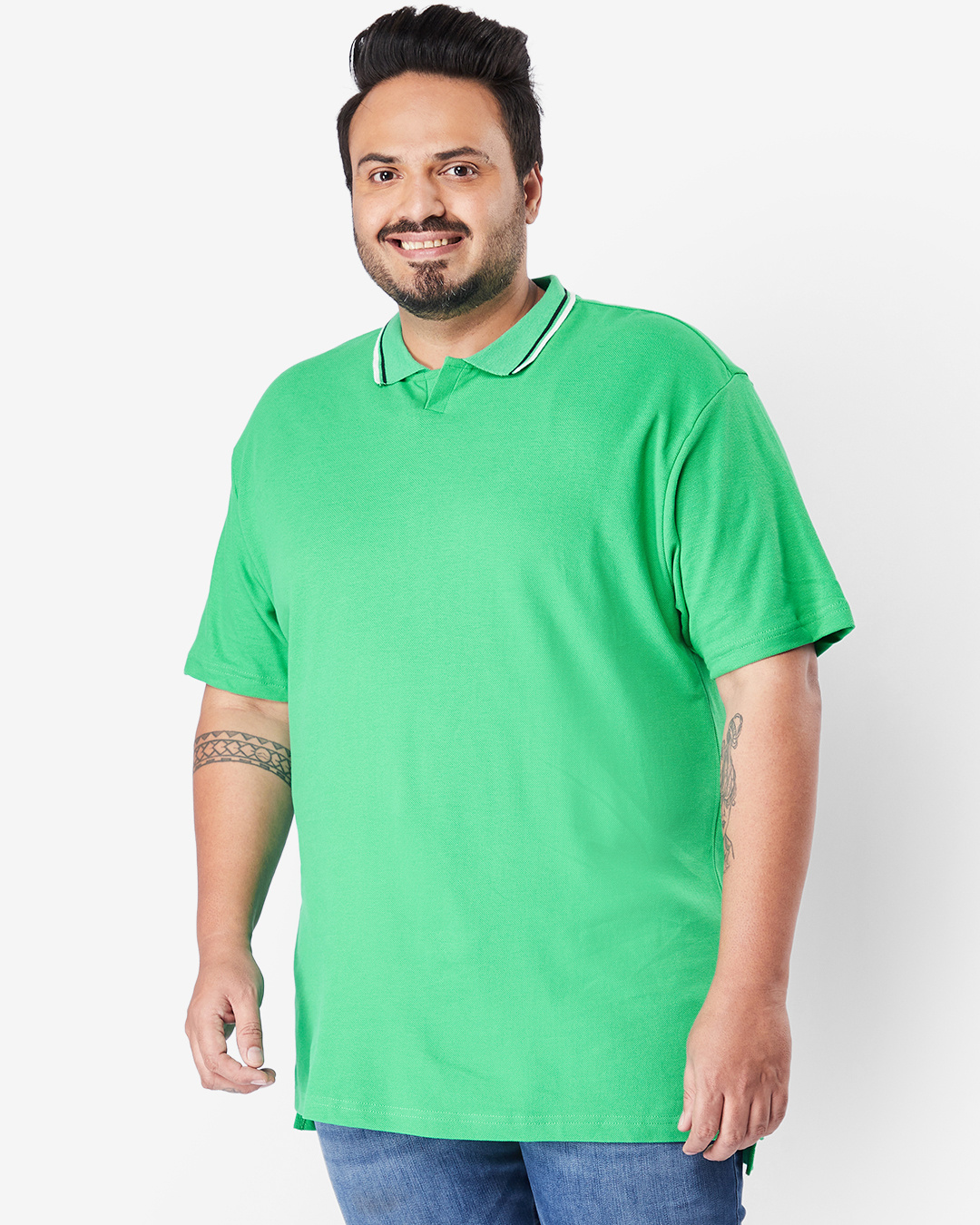 Shop Men's Varsity Green Plus Size Polo T-shirt-Back