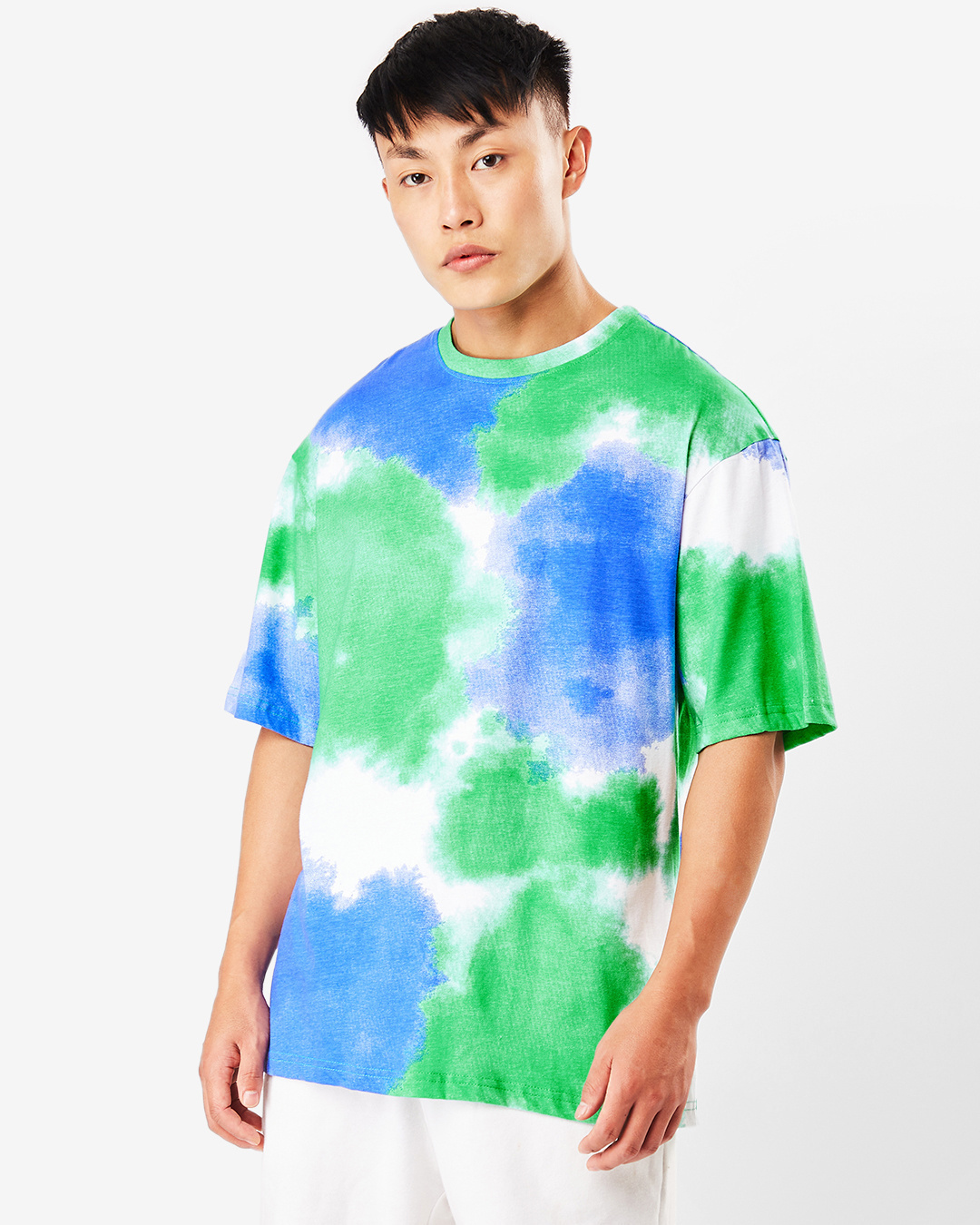 Shop Men's Varsity Green Tie & Dye Oversized T-shirt-Back
