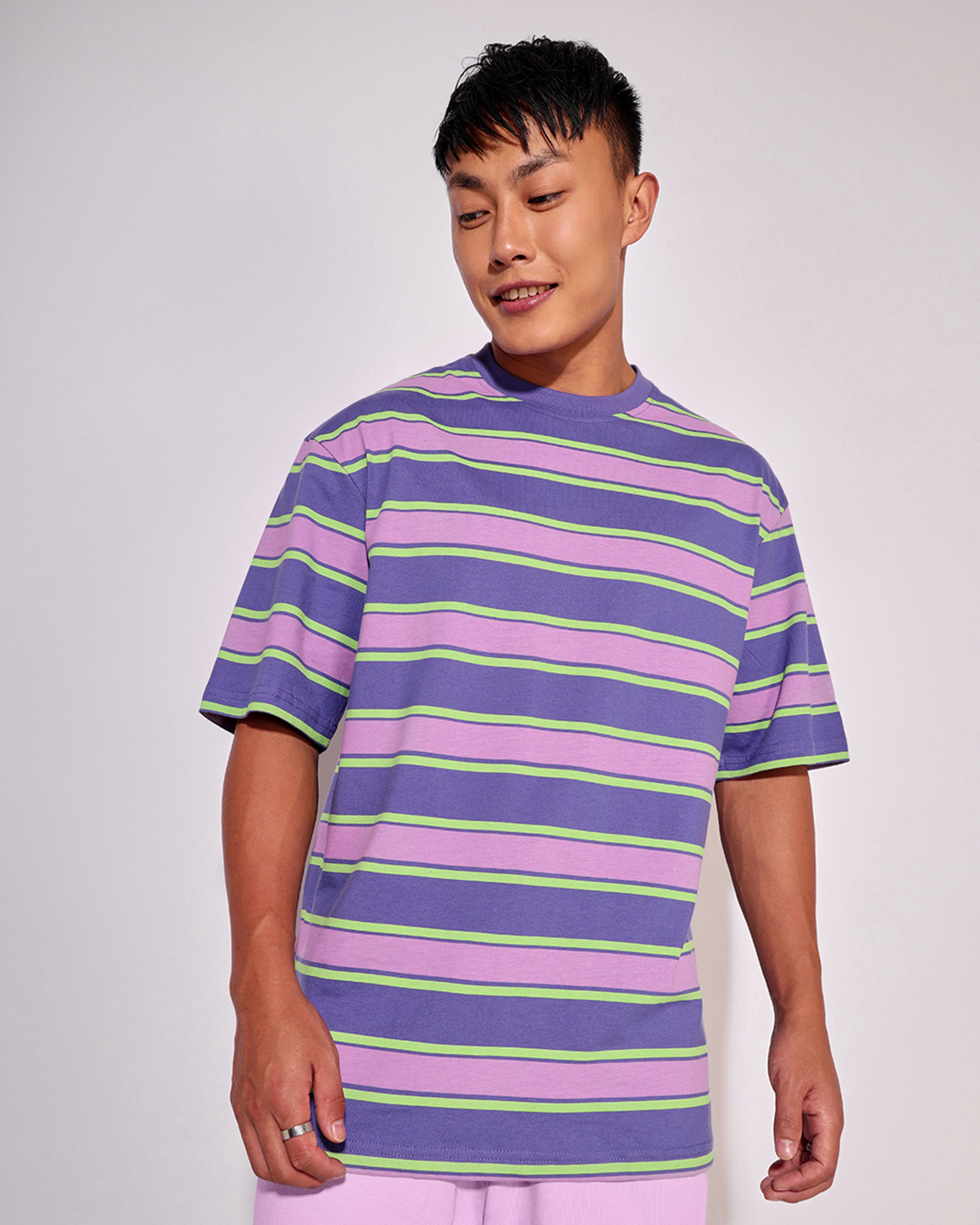 Buy Men's Blue Striped Oversized T-shirt Online at Bewakoof