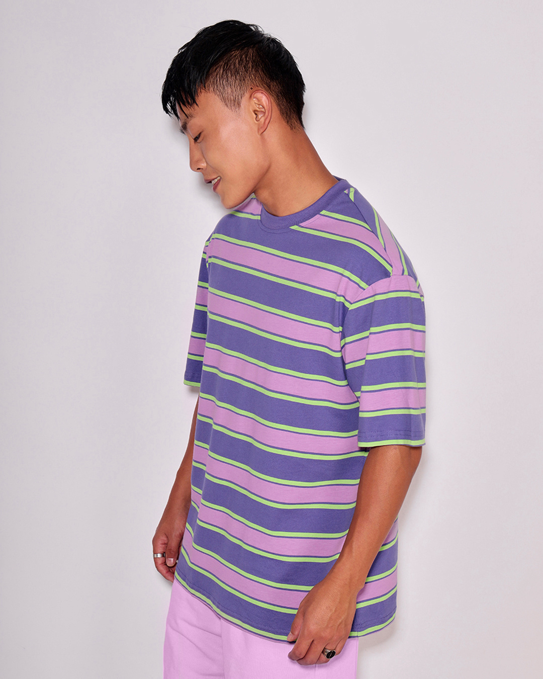 Shop Men's Blue Striped Oversized T-shirt-Back