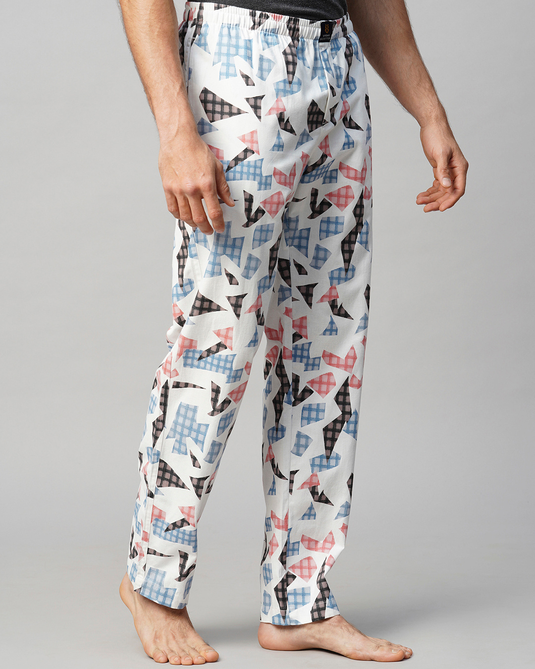 Shop Men's White Abstract Printed Pyjamas-Back