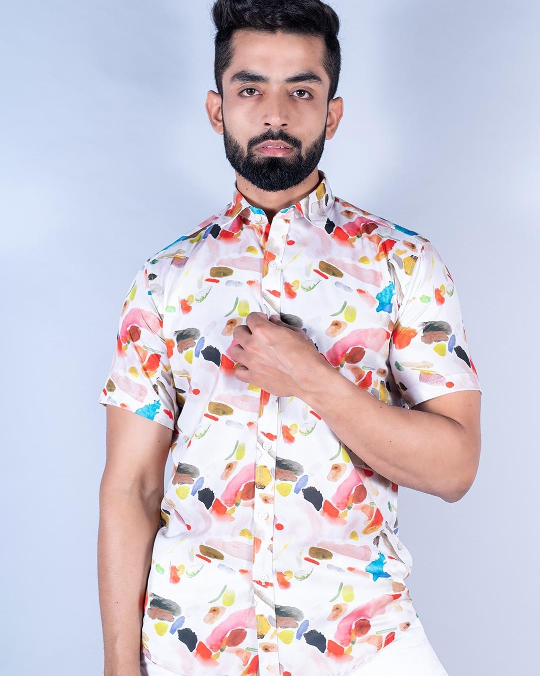 Men's Rust Comfort Slim Fit Abstract Printed Cotton Casual Shirt