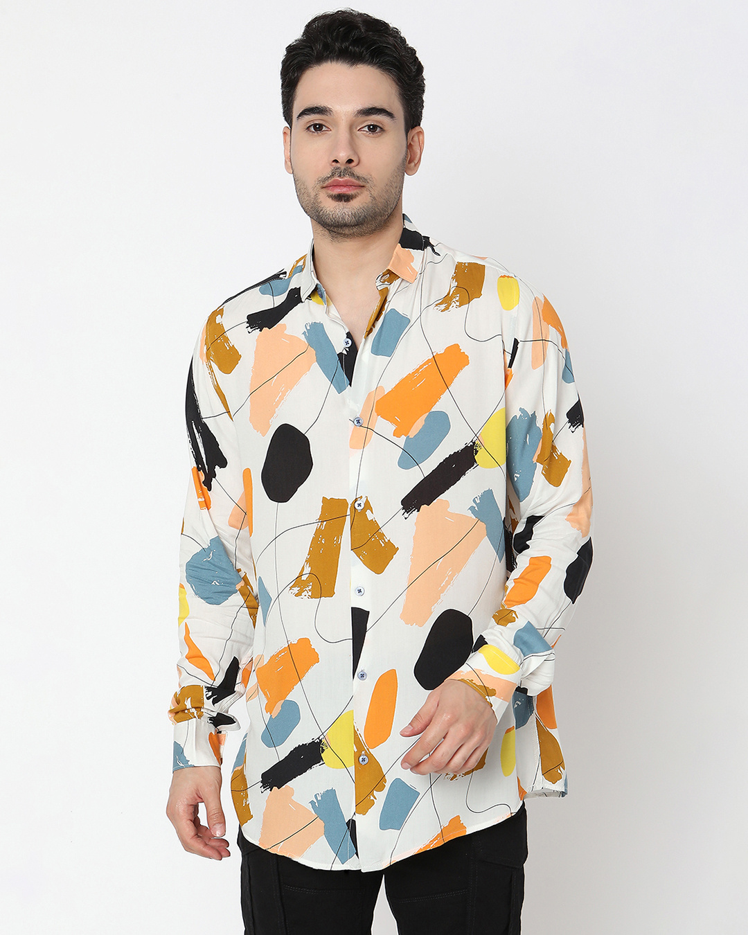 Buy Mens White Abstract Printed Shirt Online At Bewakoof 6787