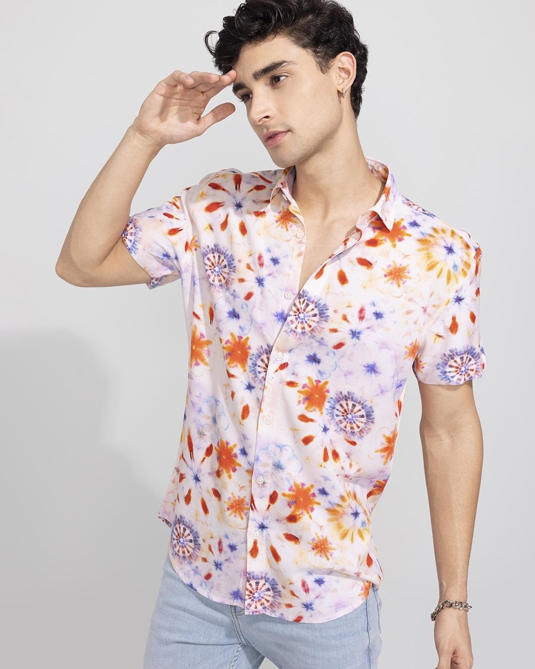 Shop Men's White Abstract Printed Slim Fit Shirt-Back