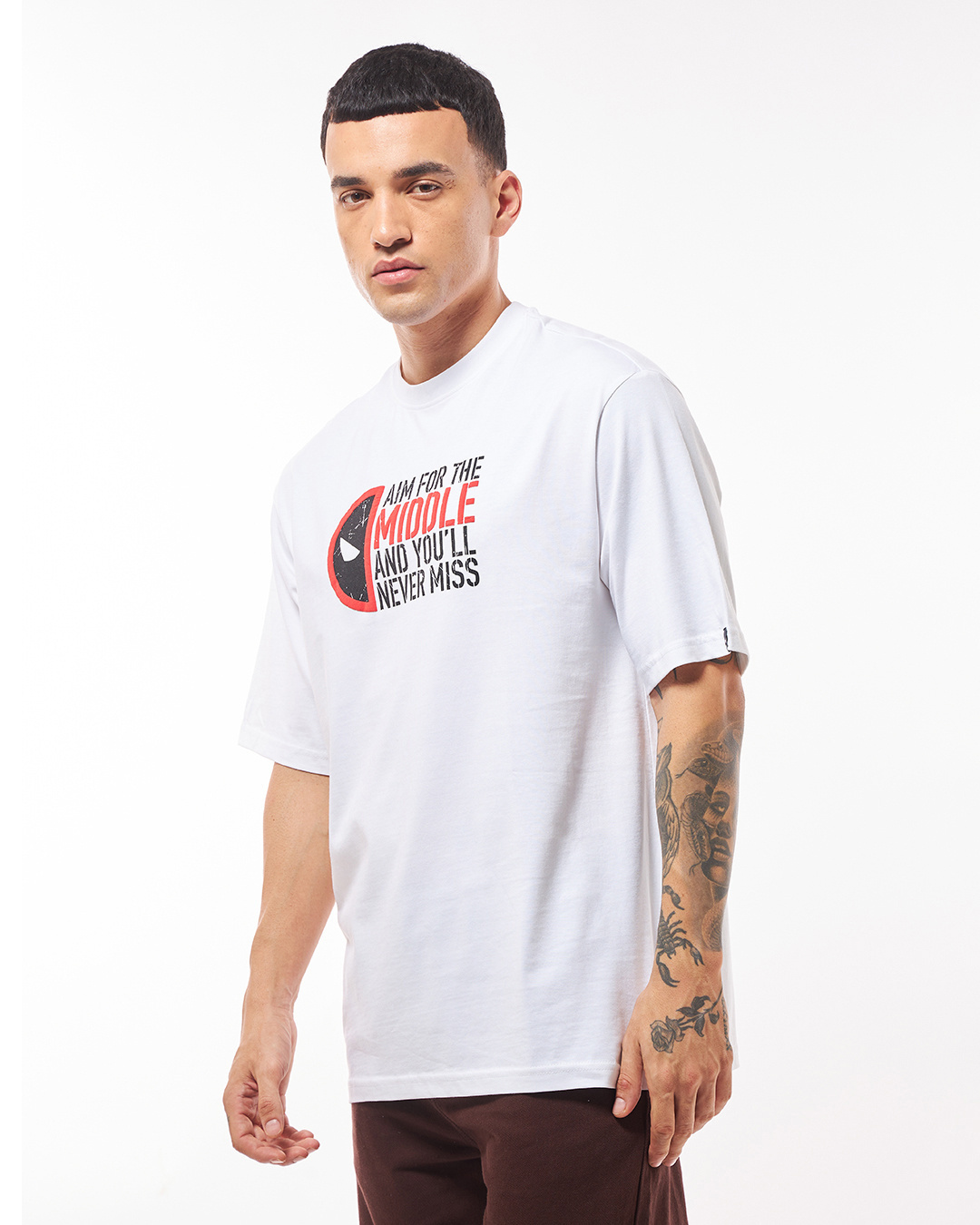 Shop Men's White Aim For Middle Graphic Printed Oversized T-shirt-Back