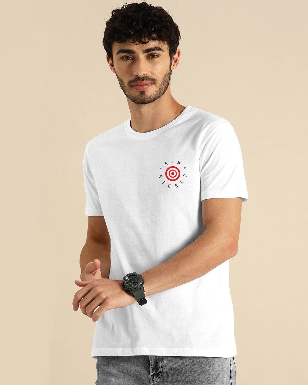 Shop Men's White Aim Higher Typography T-shirt-Back