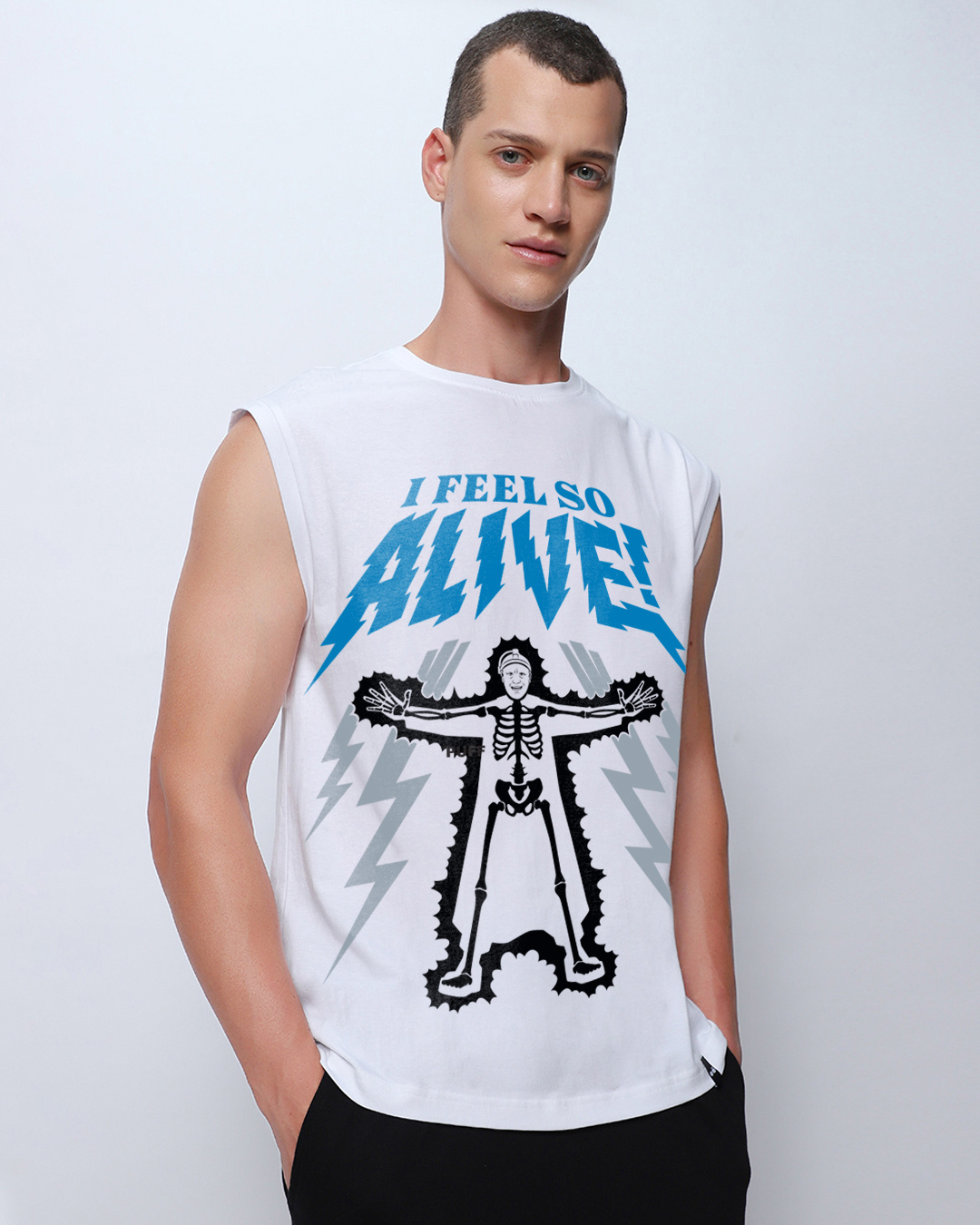 Shop Men's White Alive Graphic Printed Oversized Vest-Back