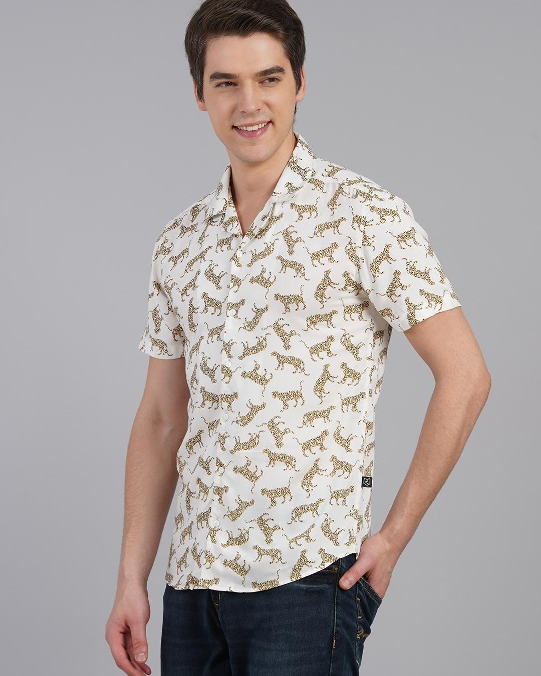 Shop Men's White All Over Animal Printed Shirt-Back