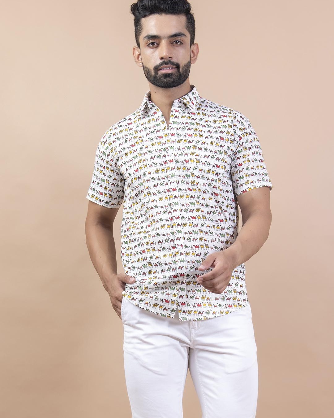 Buy Men's White All Over Camel Printed Relaxed Fit Shirt Online at Bewakoof