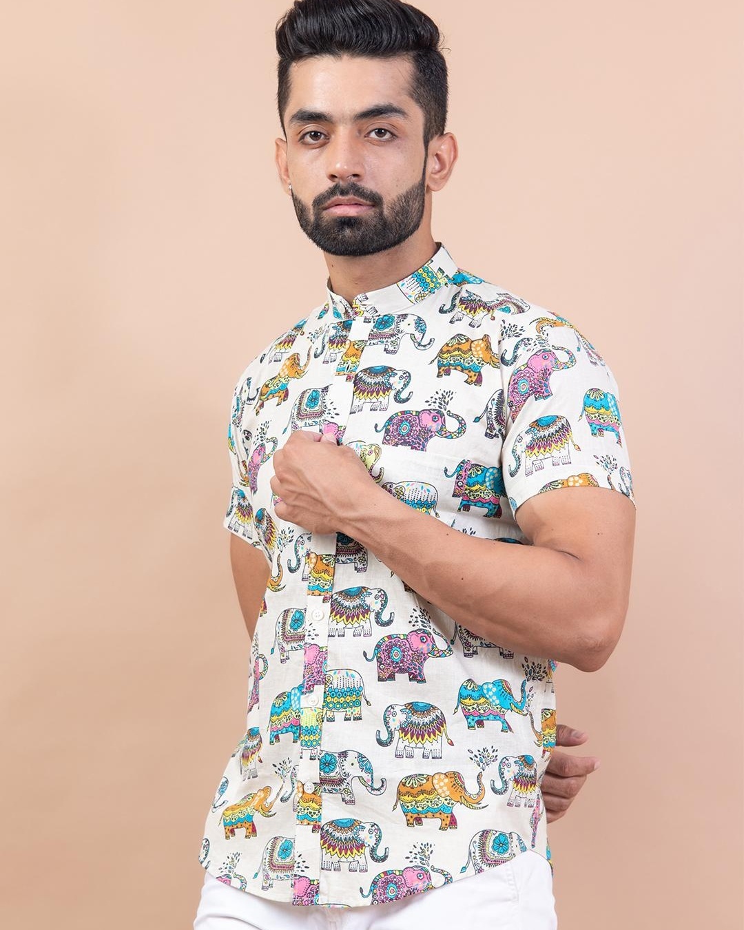 Shop Men's White All Over Elephant Printed Relaxed Fit Shirt-Back