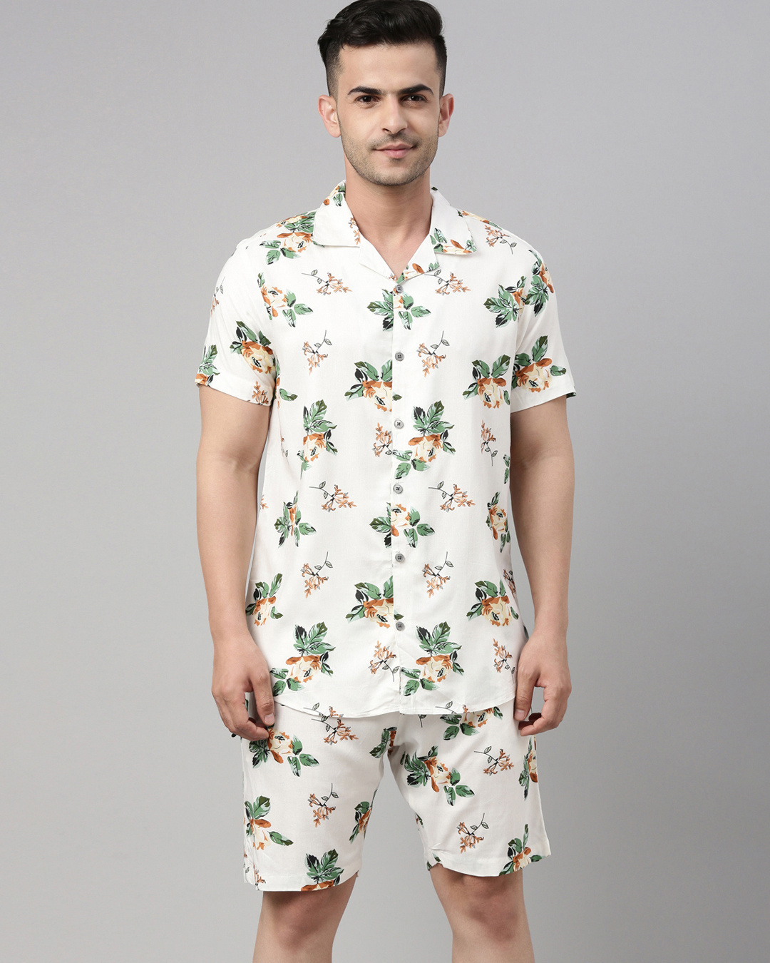 Buy Men's White All Over Floral Printed Nightsuit Online in India at ...