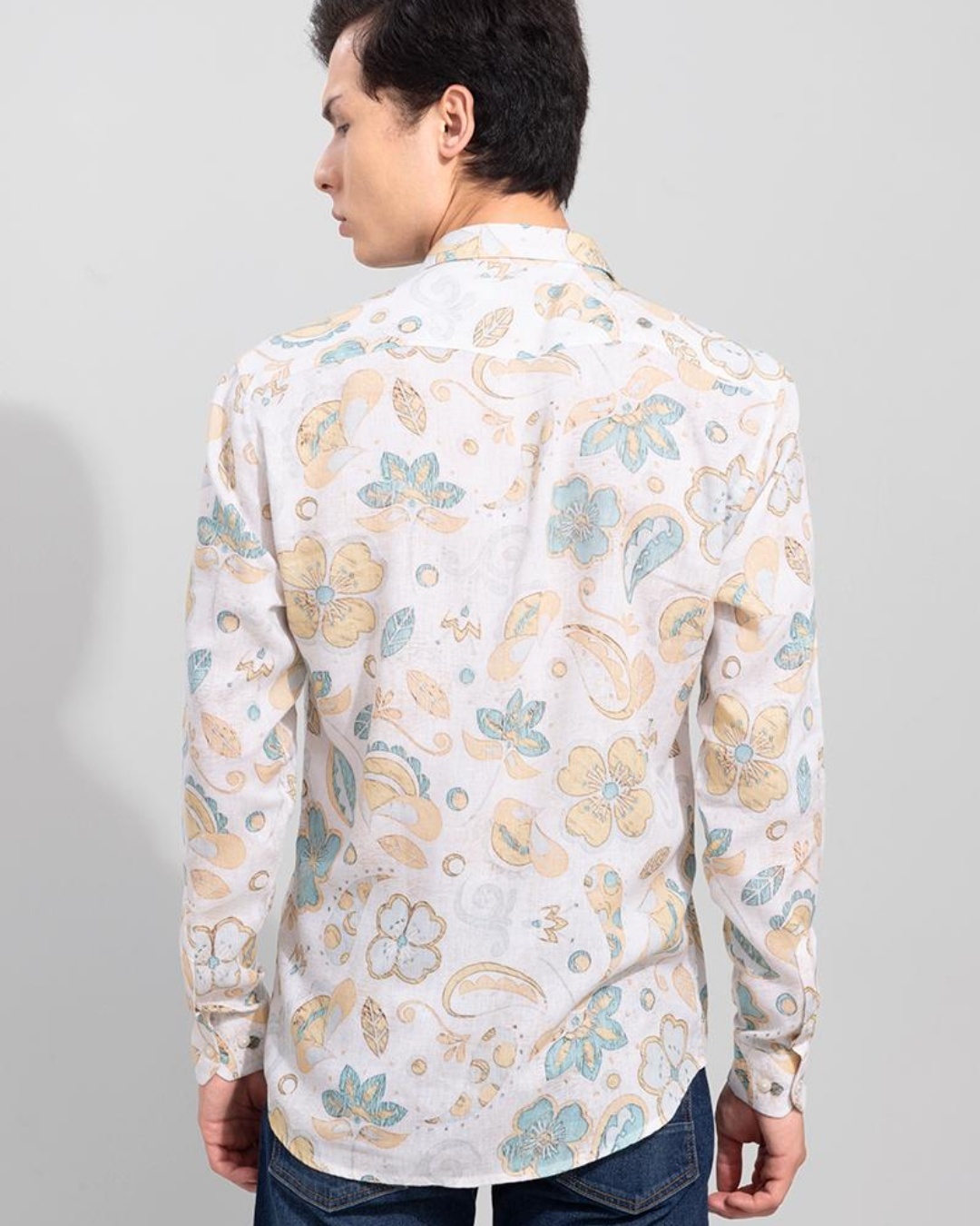 Shop Men's White All Over Floral Printed Slim Fit Shirt-Back