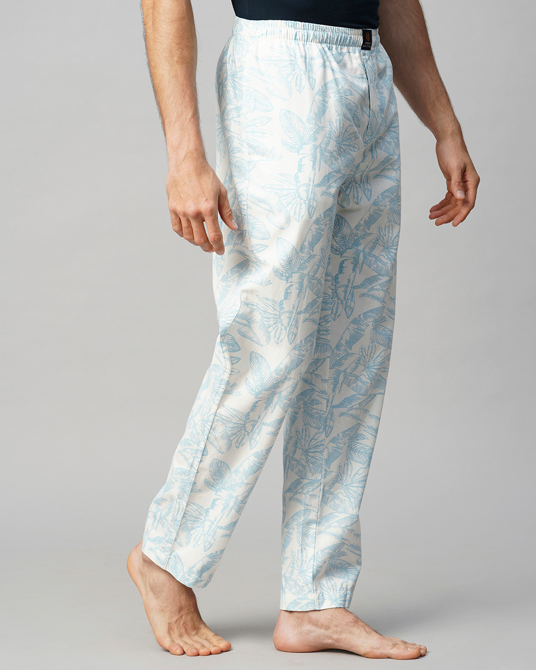 Shop Men's White & Blue All Over Leaf Printed Pyjamas-Back